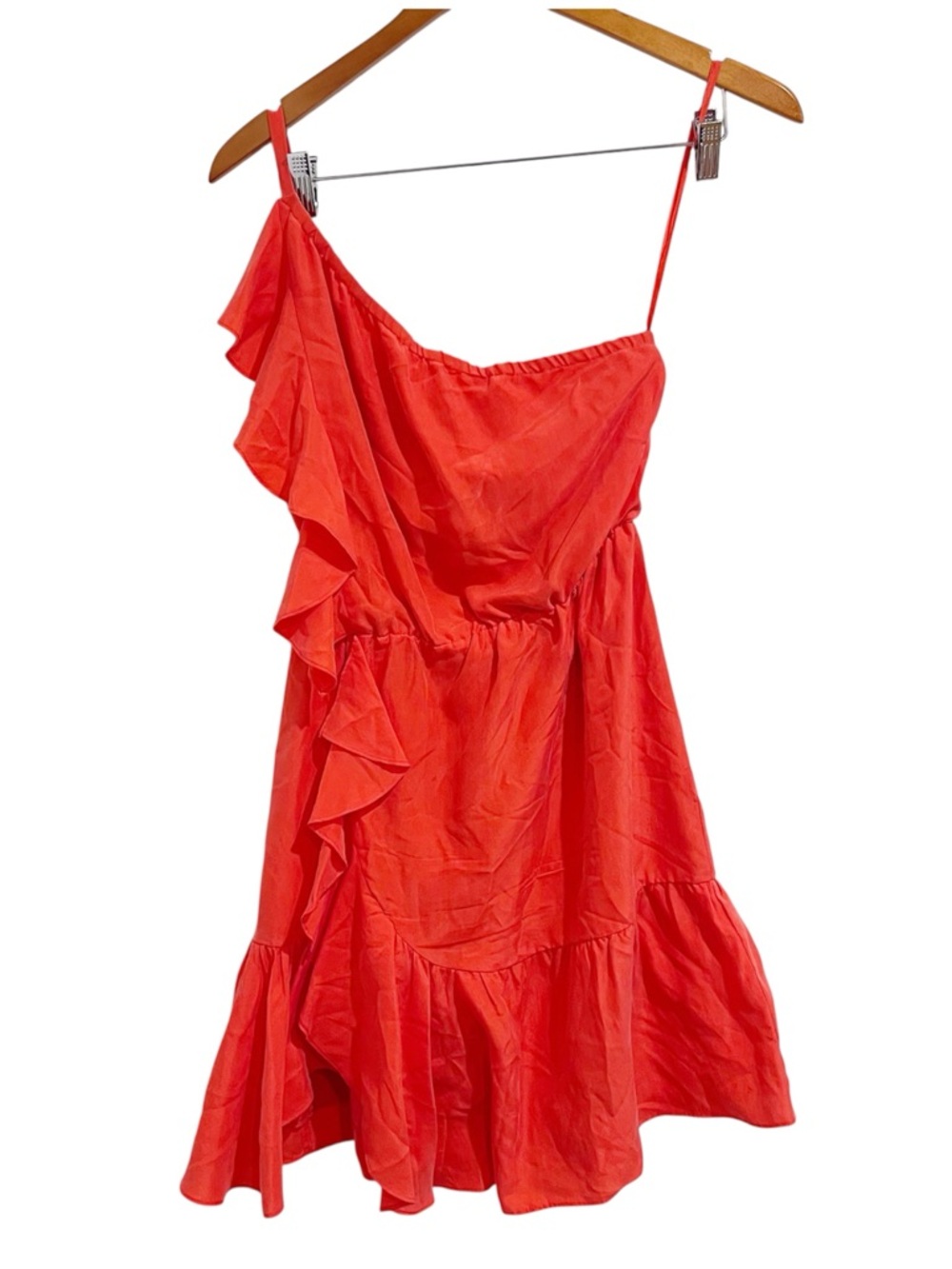 EUC Club Monaco Orange/Tangerine One Shoulder Ruffle Silk Dress